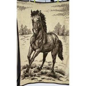Vintage RELAX Ibena Horse Brown Tan HEAVY Blanket 78" x 52"  Equestrian Cozy